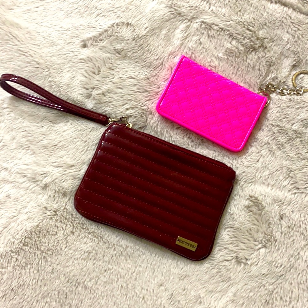 Express Maroon Sparkle Wristlet & Pink Card Holder